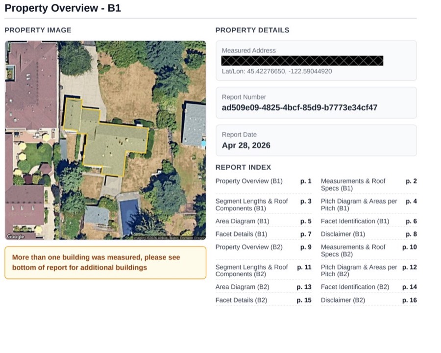 Sample aerial roof measurement report